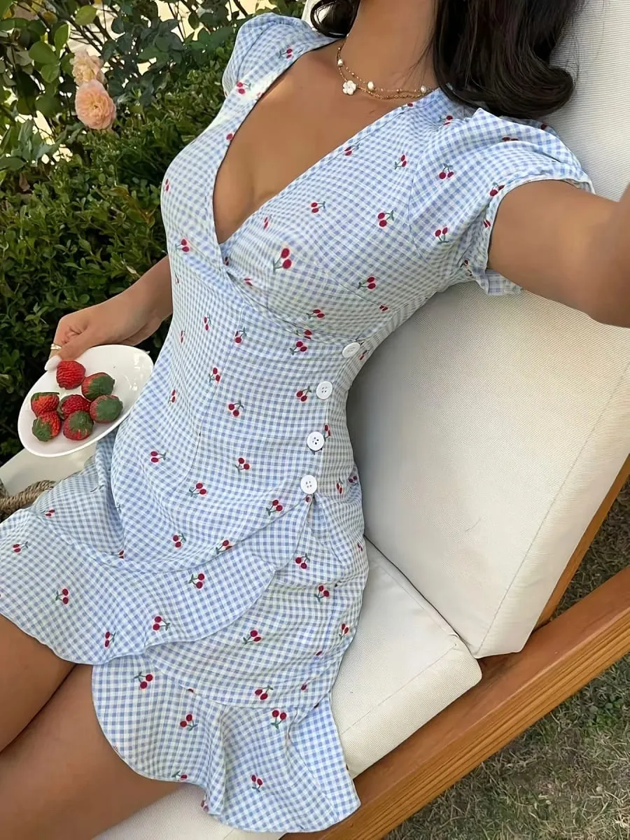 Dresses for Women New Summer Sleeveless V-Neck Women Dress Elegant Slim Print Mini Dress Women Vestidos De Verano Mujer