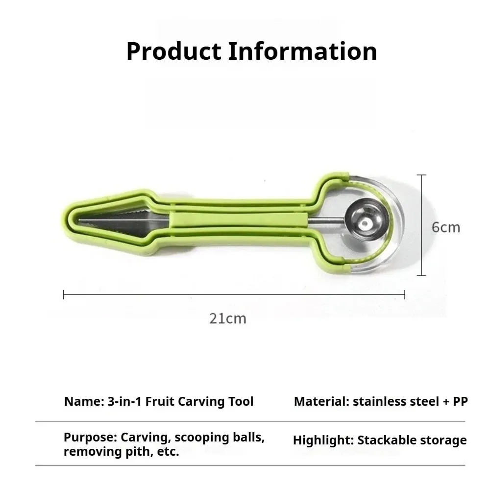 Melon Baller Scoop Set 4 In1 Fruit Cutters Shapes Watermelon Scooper Fruit Scooper and Baller Stainless Steel Fruit Carving Tool