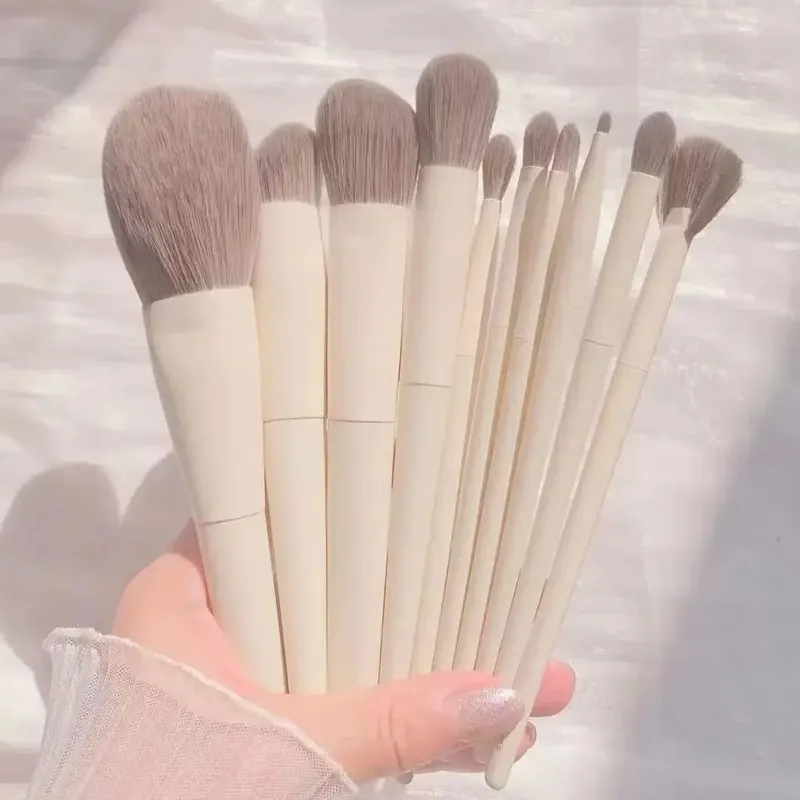 14-Piece Silver Professional Makeup Brush Set | Includes 2 Plush Velvet Puffs + 2 Blending Sponges | Vegan Cruelty-Free Brush Co