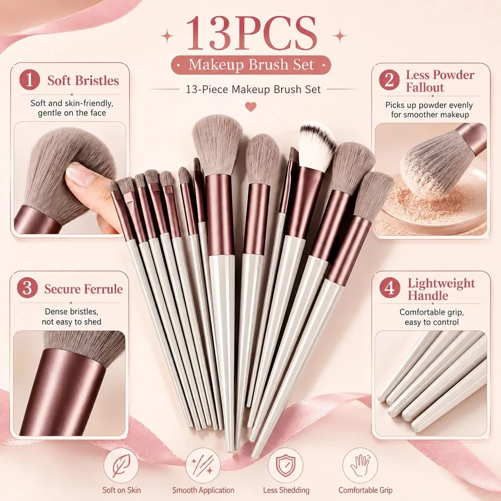 13Pcs Makeup Brush Set Soft Face & Eye Makeup Brushes for Foundation Powder Blush Concealer & Eyeshadow