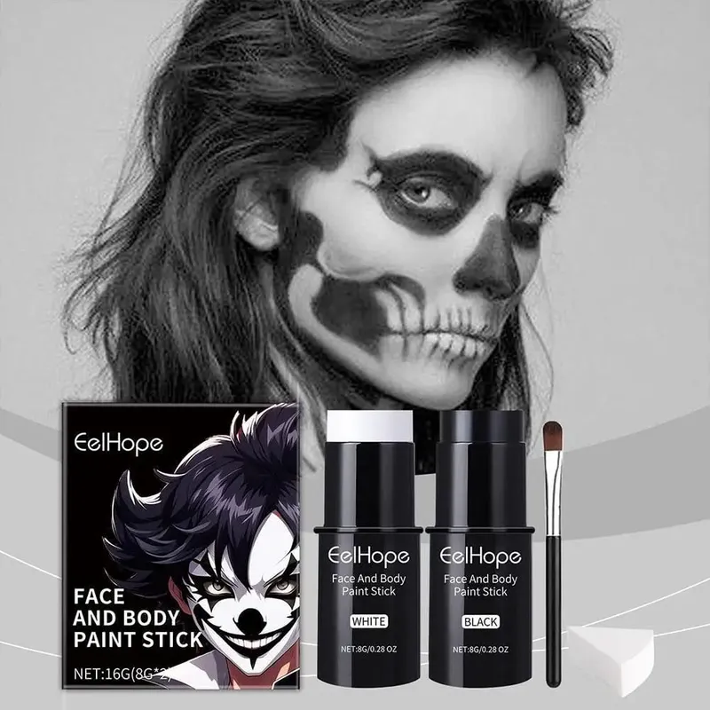 Cover Foundation Clown, bunt, langlebig, wasserfest, für Halloween, festliches Make-up, Zubehör-Set, Schwarz, Weiß, Gesichts- und Körperbemalungsset — image 5