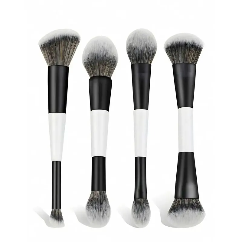 4pcs Double-Ended Makeup Brush Set. Multi-Functional Foundation Blush Powder Highlighter Contour And Concealer Brushes