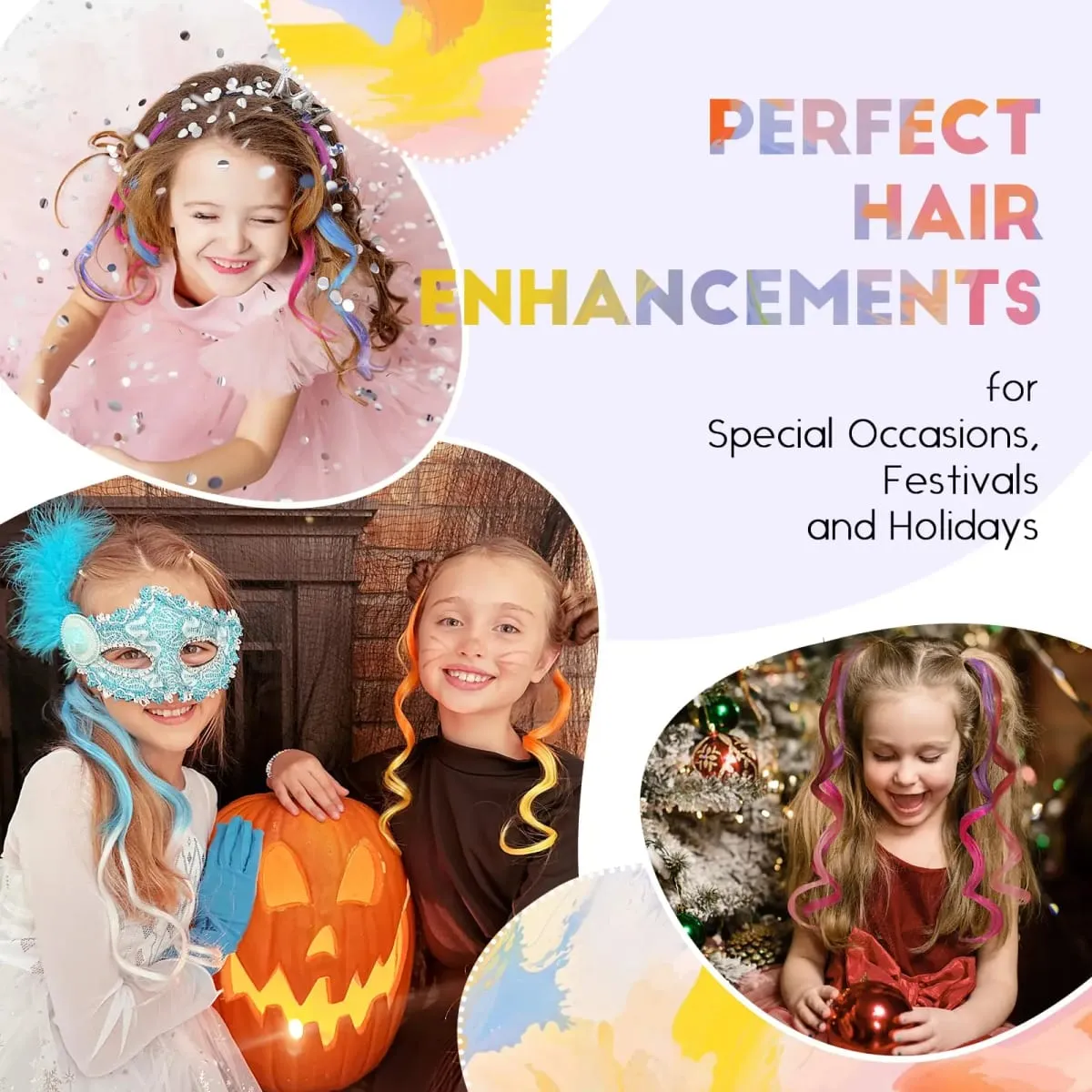 6PCS Ombre Clip In Hair Extensions Synthetic Body Wave Long Wavy Rainbow Highlight For Women Party Cosplay Festival Hair — image 5