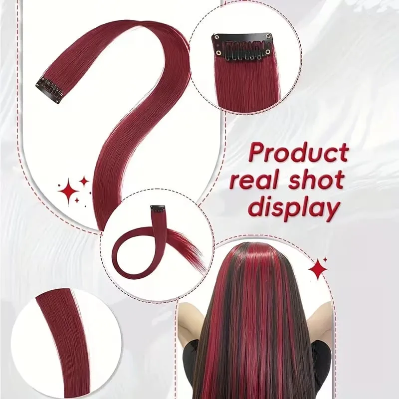 22Inch Synthetic Long Straight 6pcs Hair Extension Clip in Fashion Color Hair Rainbow for Women Daily Use