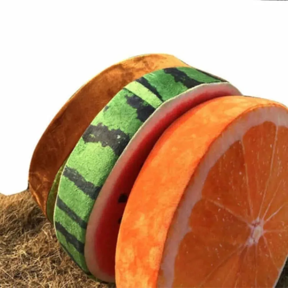 Cute Round Fruit Pillow Simulation Plush Fabric Seat Cushion Fruit Slice Print Stuffed Inner Plush Pillow Sofa Decor