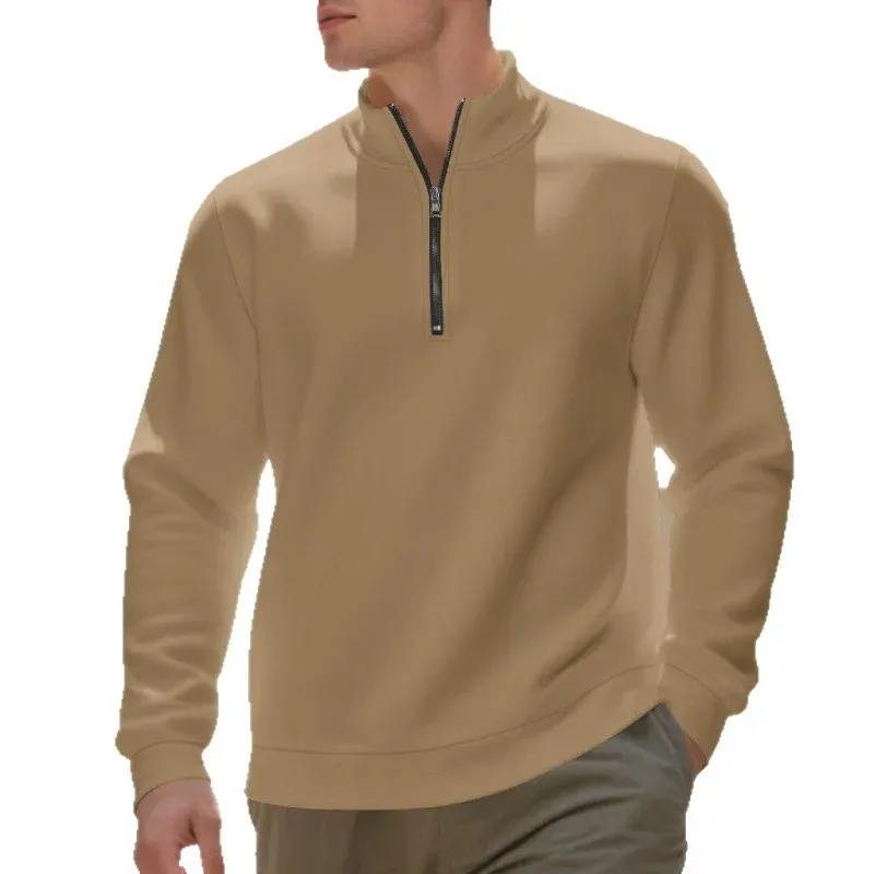 Autumn Winter Men's Fleece Quarter Zip Pullover Man Long Sleeved Loose Stand-up Collar Sweater Casual Comfy Mock Neck Sweatshirt