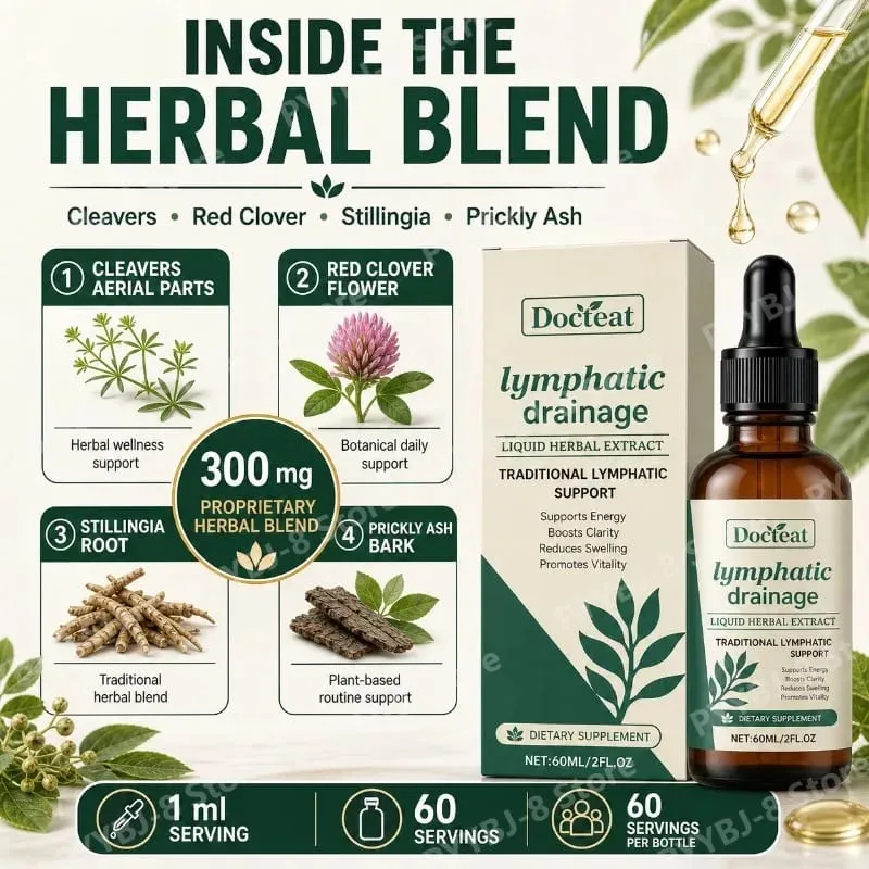 Lymphatic Drainage Drops 60ml Supplement Help Bloat Relief & Immune System Health with Cleavers Red Clover and Stillingia Root