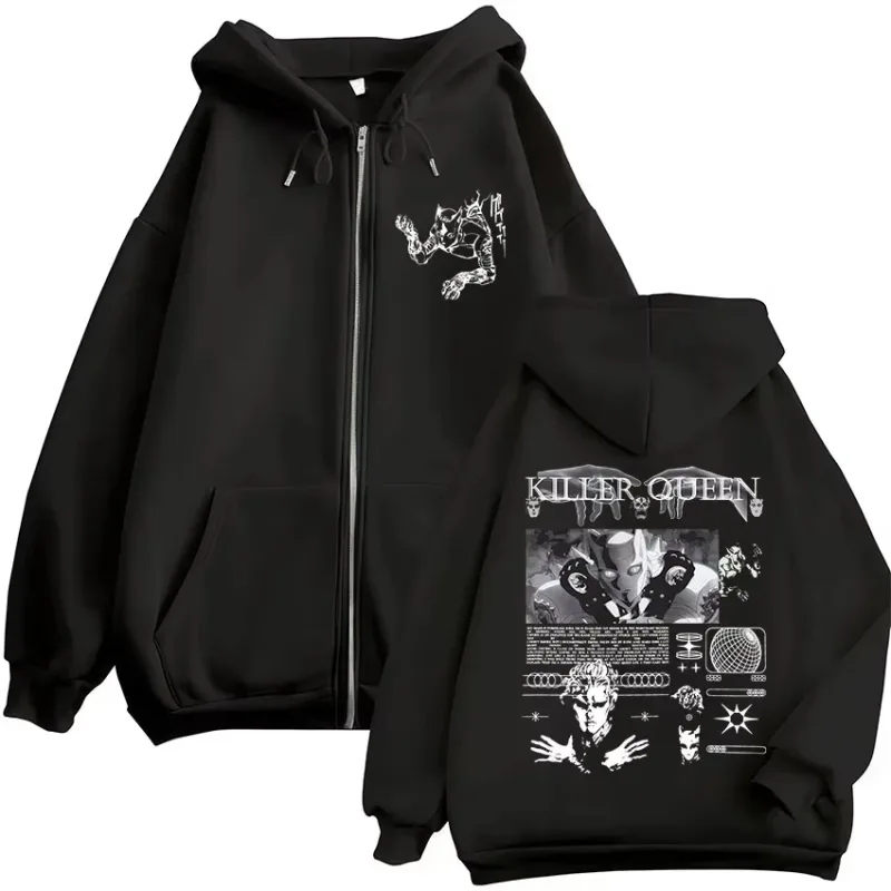 Anime Joj Bizarre Adventure Killer Queen Zipper Hoodies Men's Women Clothing Fashion Hip Hop Zip Up Long Sleeves Pullovers Coat — image 5