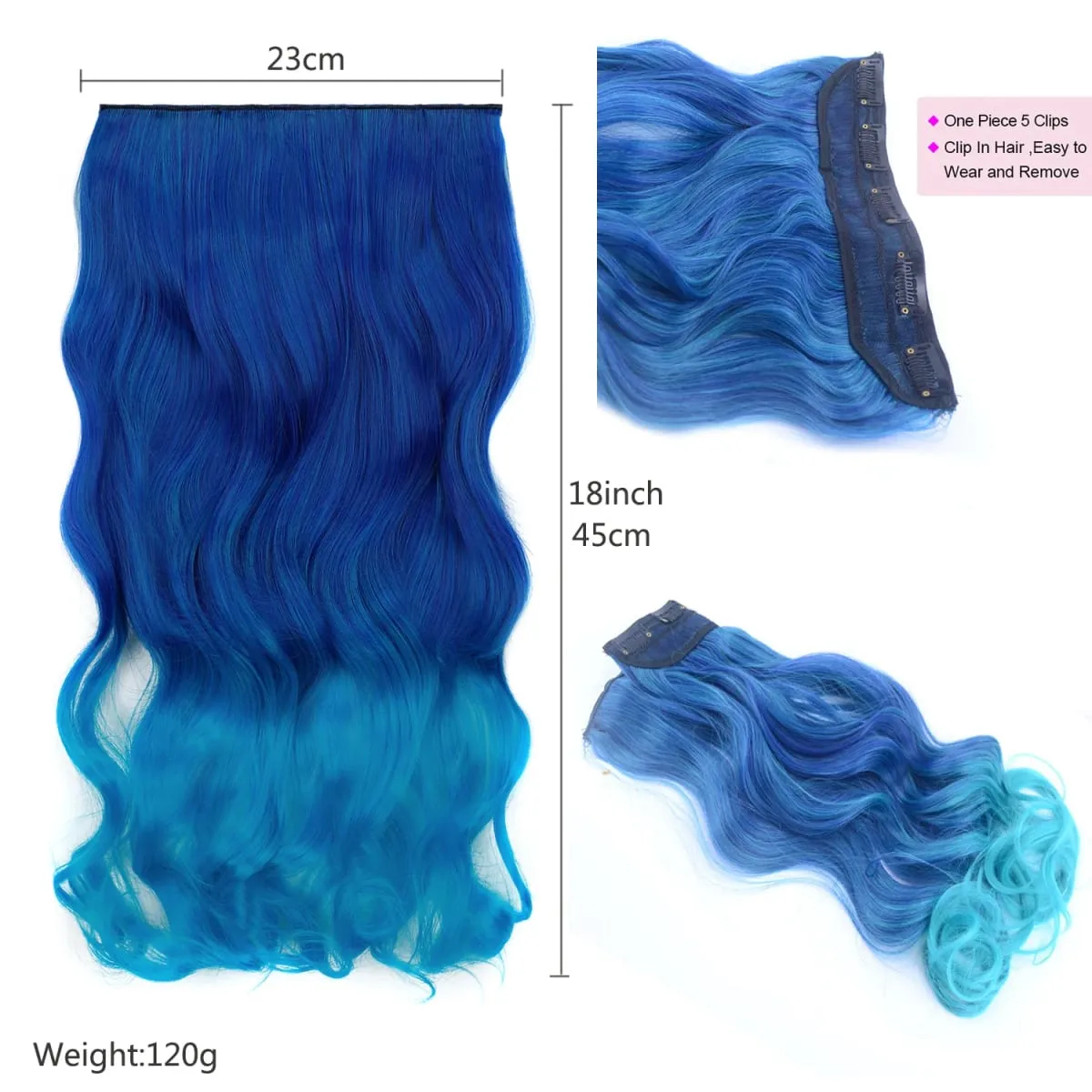 Jeedou One Piece 5 Clips Wavy Ombre Clip In Hair Extensions Long Water Wave Synthetic Curly Hair Piece Rainbow Colored Hair