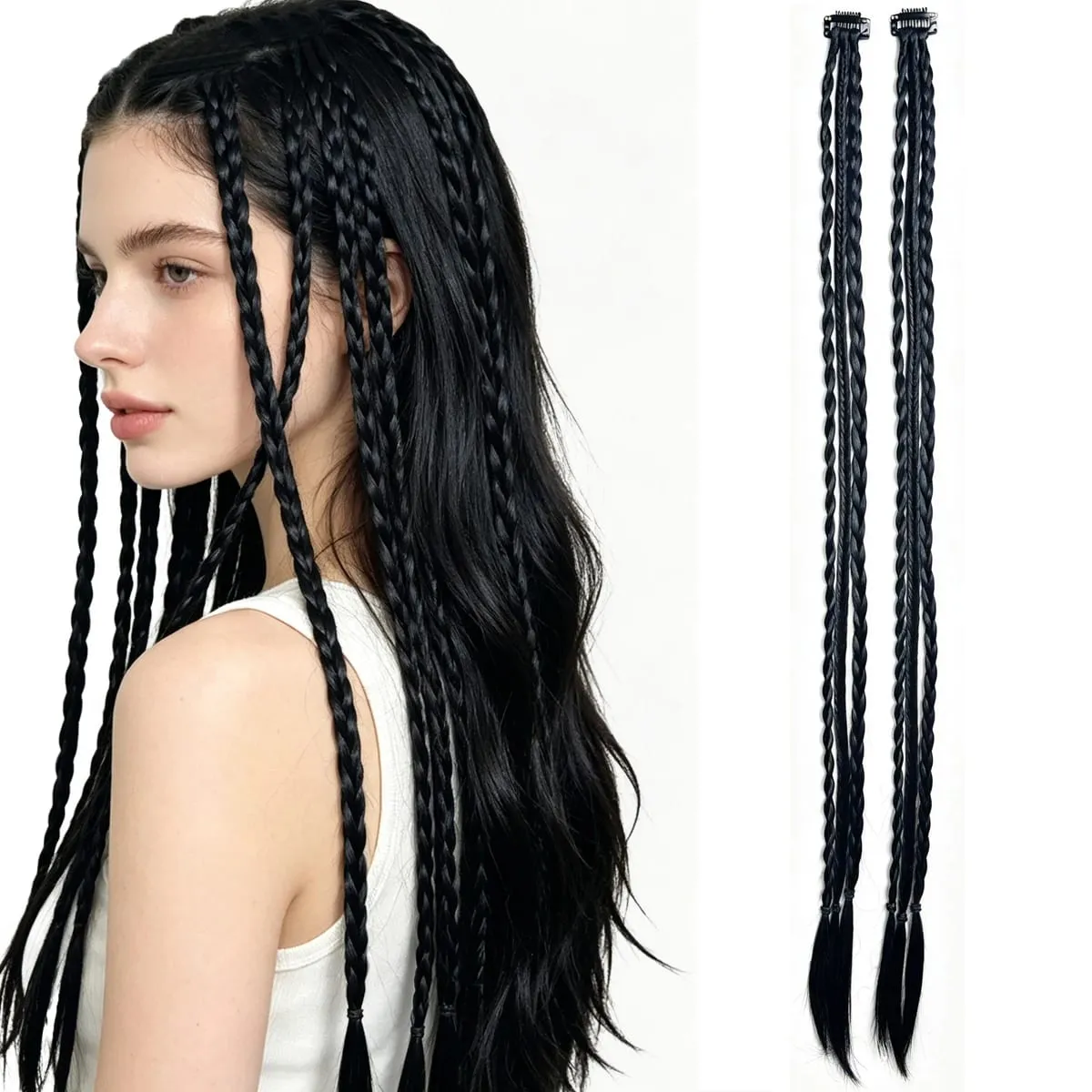 2PCS Synthetic 22"26" Clip In Braids Hair Extensions Braid Ponytail Hairpieces Braided Hair Clip On Braids For Women Daily Party — image 9