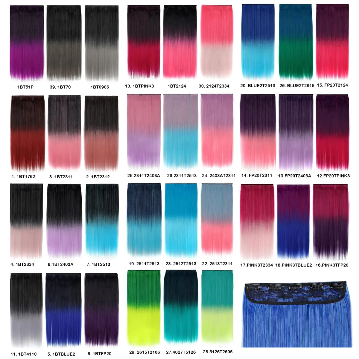 Jeedou Rainbow Hairpieces Clip In Hair Extension Ombre Color One Piece With 5Clips Straight Hair Wig For Girls Halloween Cosplay — image 4