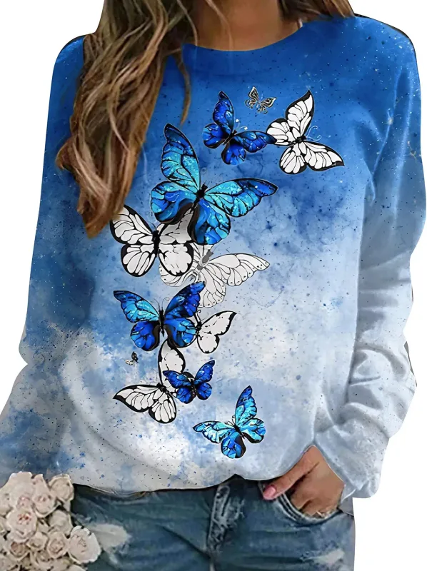Fashion Butterfly flowers Women round-neck sweatshirt 3D Print Streetwear Autumn Y2k Sweatshirts Pullovers Woman Clothing Tops — image 2
