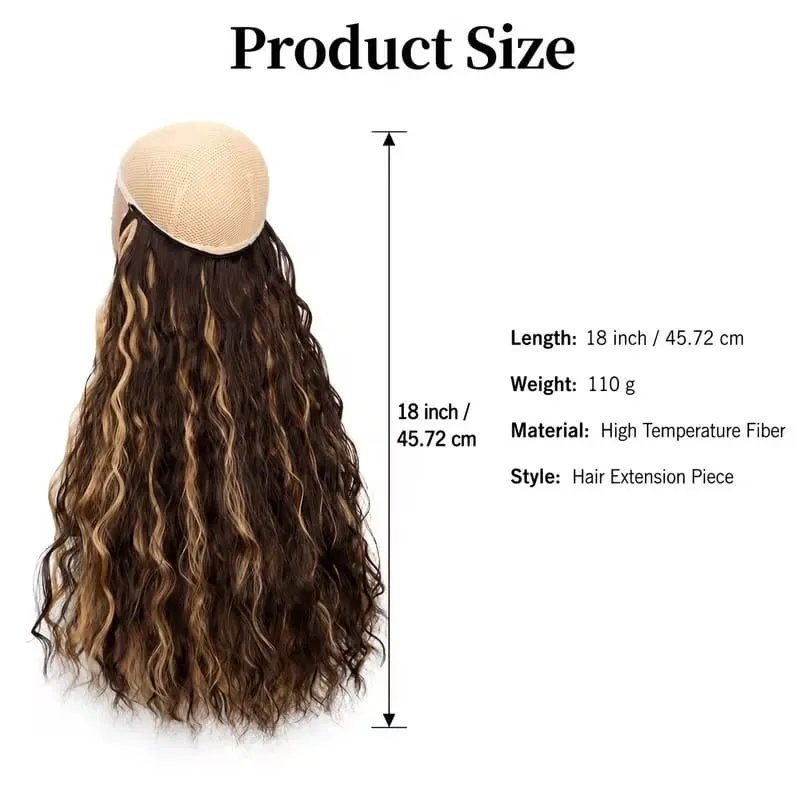 18Inch Synthetic Invisible Fish Line Hair Extensions Long Curly Wavy High Temperature Fiber Hairpiece for Women Daily Party