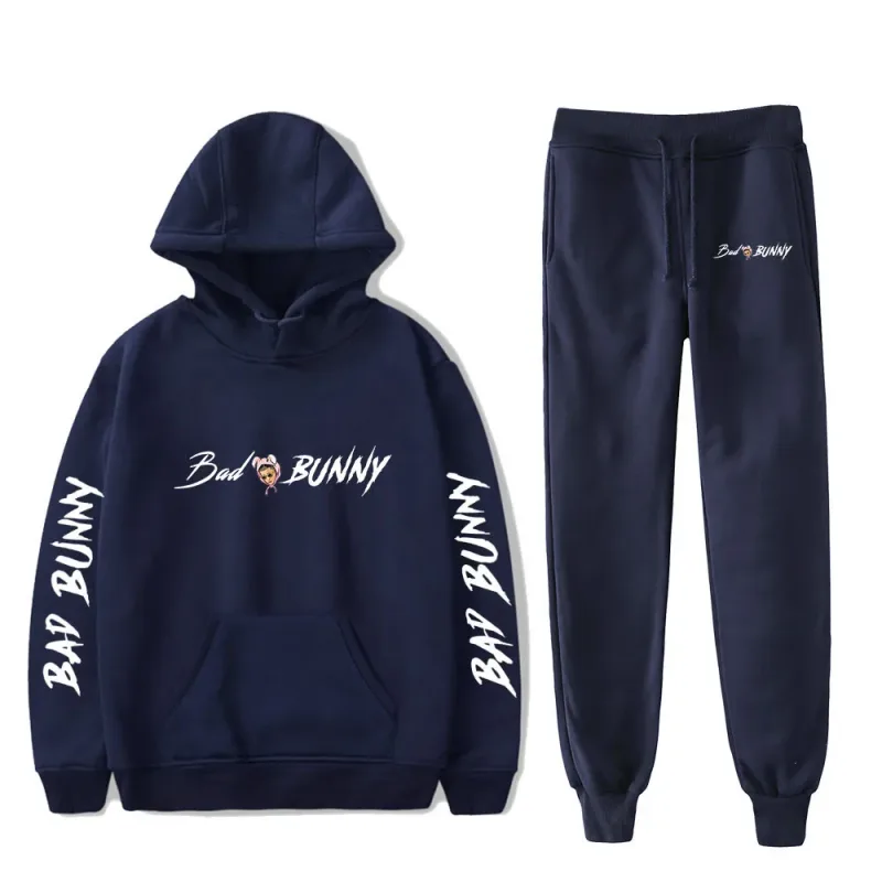 Harajuku Comfortable Funny bad bunny Print Sweatshirt Sweatpants Suit Men/Women Hoodies+ Trousers Suit Cute 2 Piece Set Clothes