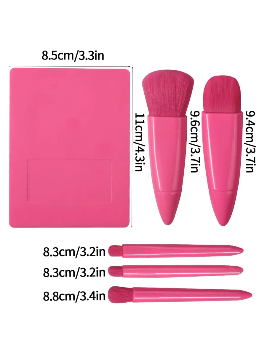 Sada 5 ks cestovních štětců na make-up Mini štětce na make-up Malé kompletní sada kosmetických štětců s pouzdrem a zrcátkem