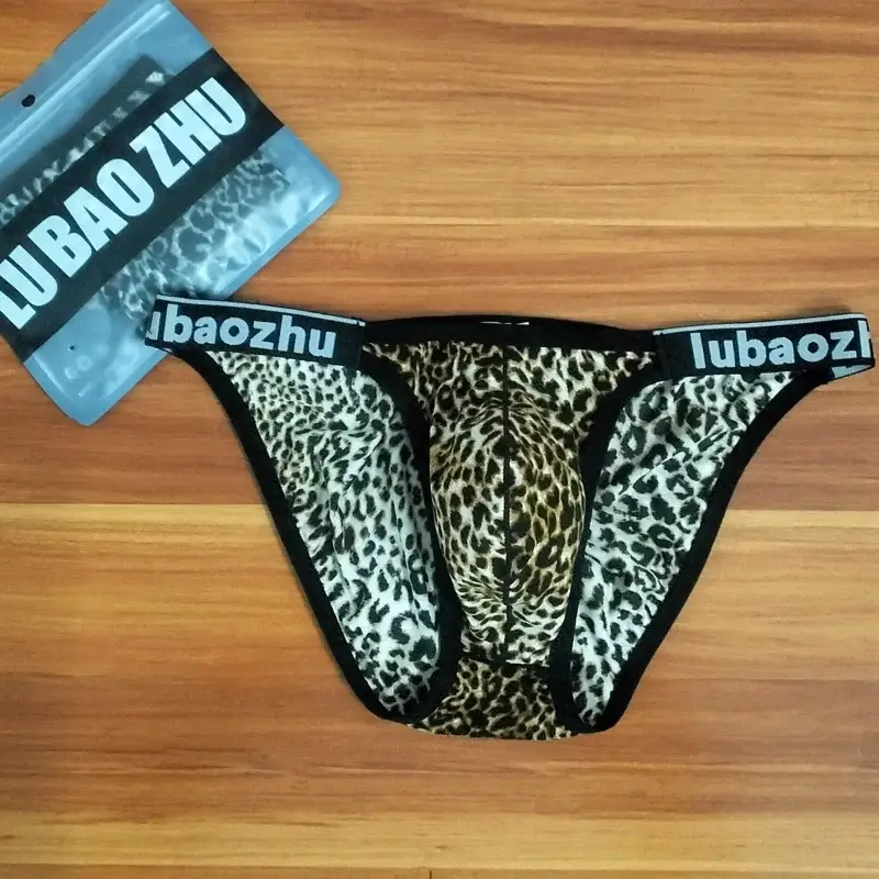 Men's Briefs Sexy Leopard Printed Underwear Thin Breathable Low Waist Ultra-Thin U Convex Pouch Lingerie Underpants Calzoncillos