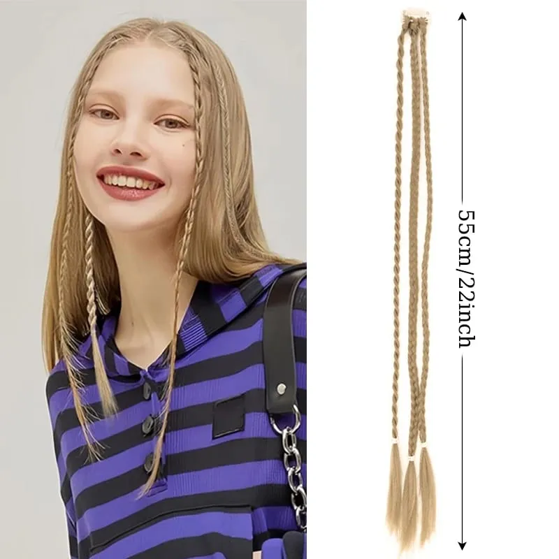 1Pc Clip in Braid Hair Extensions Wig 22inch Synthetic Braided Hairpiece 3 Braids on One Clip for Women Daily Costume Party Use — image 12