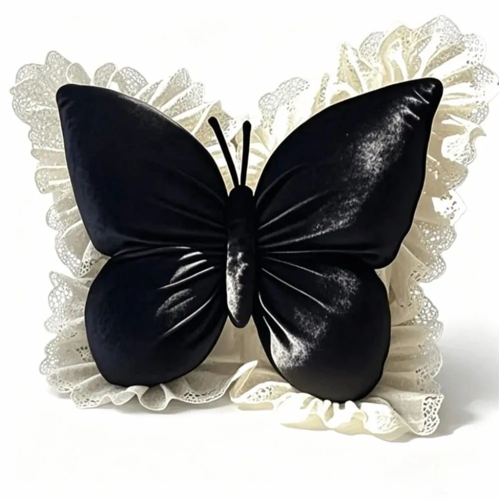 Home Decor Velvet Butterfly Plush Office Pillow Lace Trim Plush Bow Plush Cushion New Cute Bow Throw Pillow Car