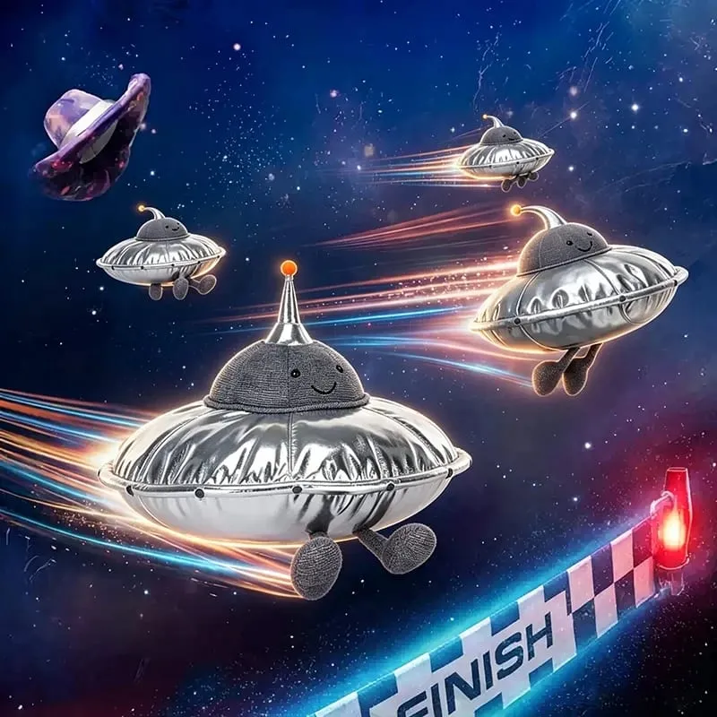 Cute UFO Plush Pillow Silver Metallic Flying‑Saucer Stuffed Toy Soft Alien Spaceship Plush Cushion Space‑themed Home Decor Gift