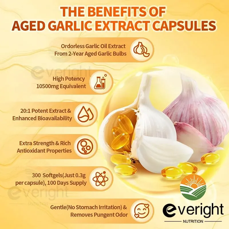 Aged Garlic Extract Capsules – Odorless Formula with Magnesium Chromium B1 & B9 – Supports Immune Heart & Cardiovascular Heal
