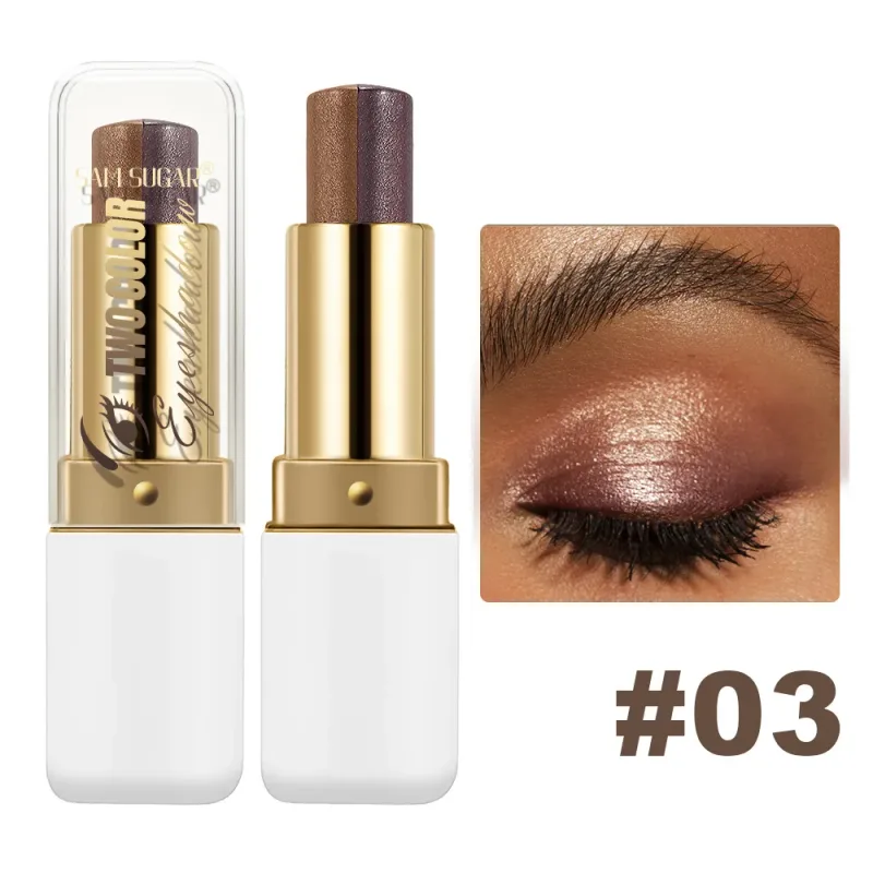 Long Lasting Two Tone Eyeshadow Stick Waterproof Smudgeproof Shimmer Highlighter Blendable Eye Contour Makeup Cosmetic