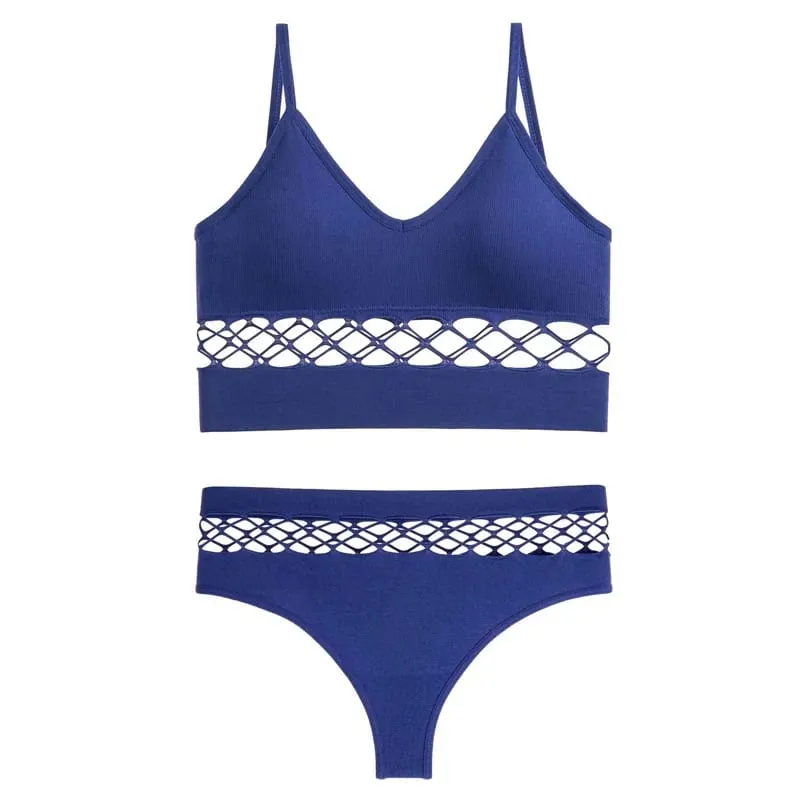 Women Sexy Push Up Bra Sets Waist Hollow Elastic Lingerie Thong Pantie Set Sports Strap Vest Underwear Female Bralette Lingerie