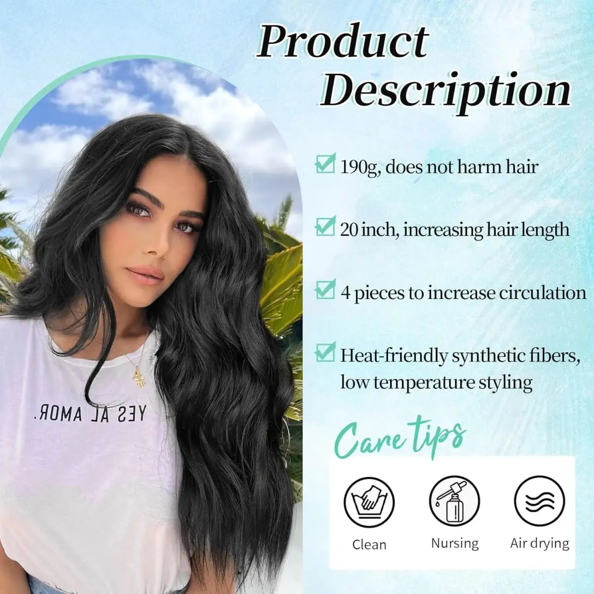 4Pcs/Set Synthetic Hair Clip In Hair Extensions 24Inch Long Wavy Thick Hairpieces For Women Full Head Ombre Hairpiece
