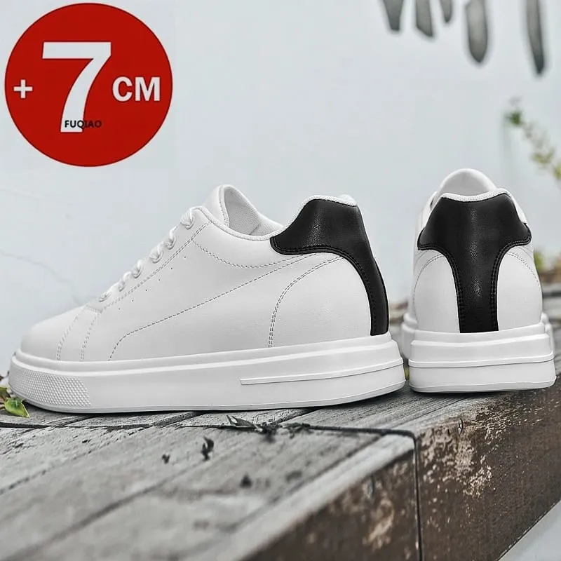 Fashion PU Leather Elevator Shoes for Men 7CM Invisible Height Increase White Sneakers for Women Heightening Casual Sprots Shoes — image 6
