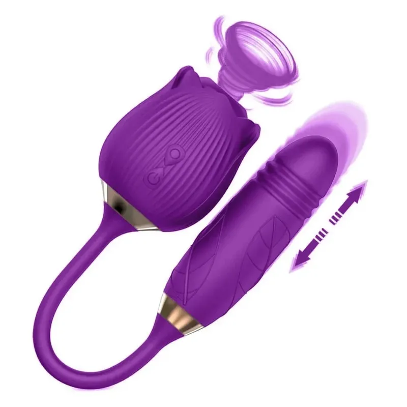 Rose 3in1 Sucker Vibrator for Women Telescopic Clitoris Stimulator Dildo Licking Vagina Massager Masturbator Sex Toys for Women