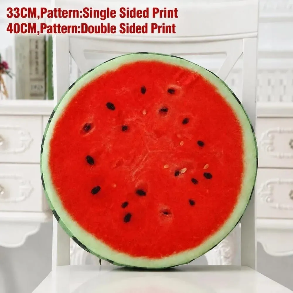 Cute Round Fruit Pillow Fruit Slice Print Plush Fabric Seat Cushion Stuffed Inner Simulation Plush Pillow Sofa Decor