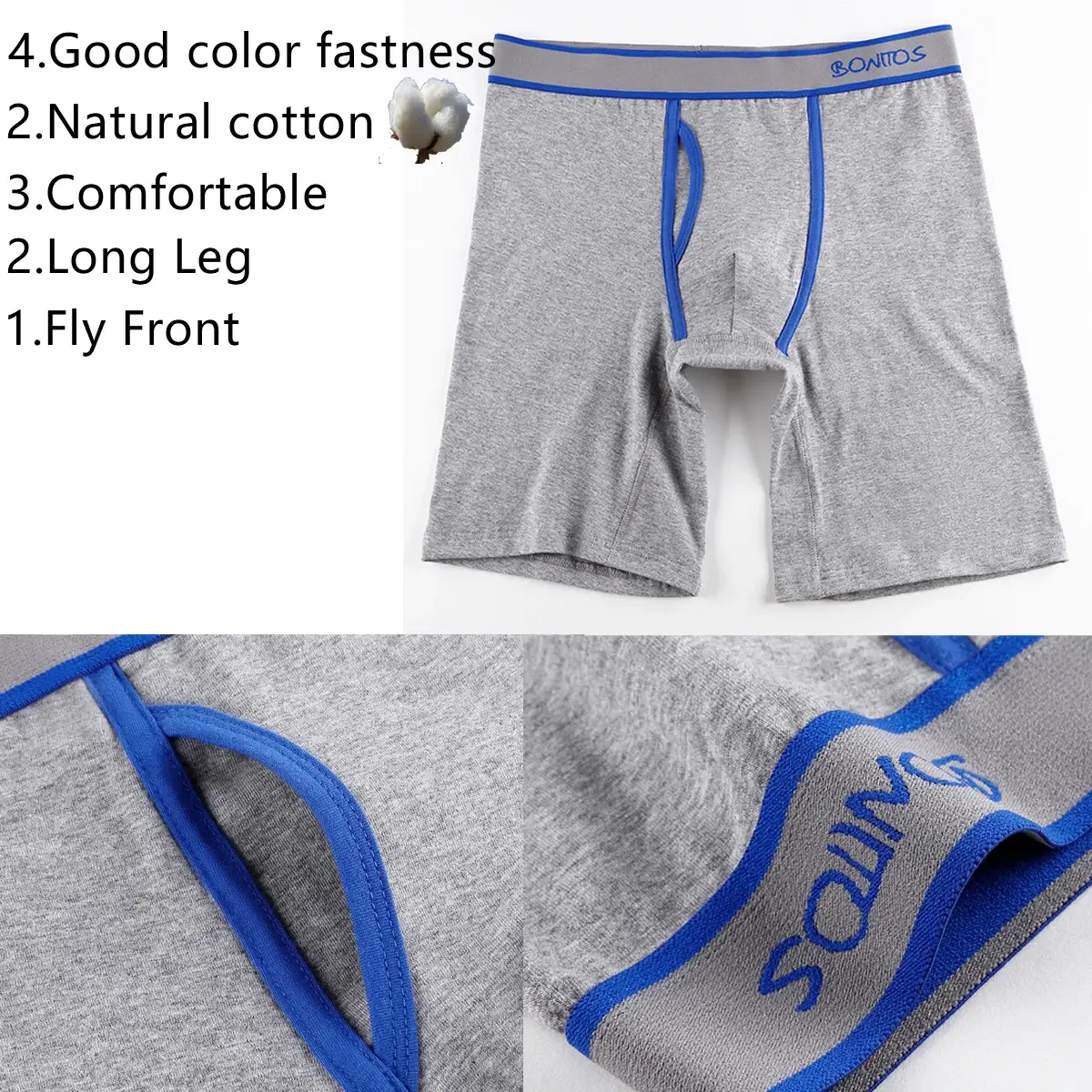 2pcs Pack Long Leg Boxer Shorts Hommes Culottes Kit Homme Slip Boxershorts Slip Sous-Vêtements pour Homme Coton Mâle Sexy Set Box Gym