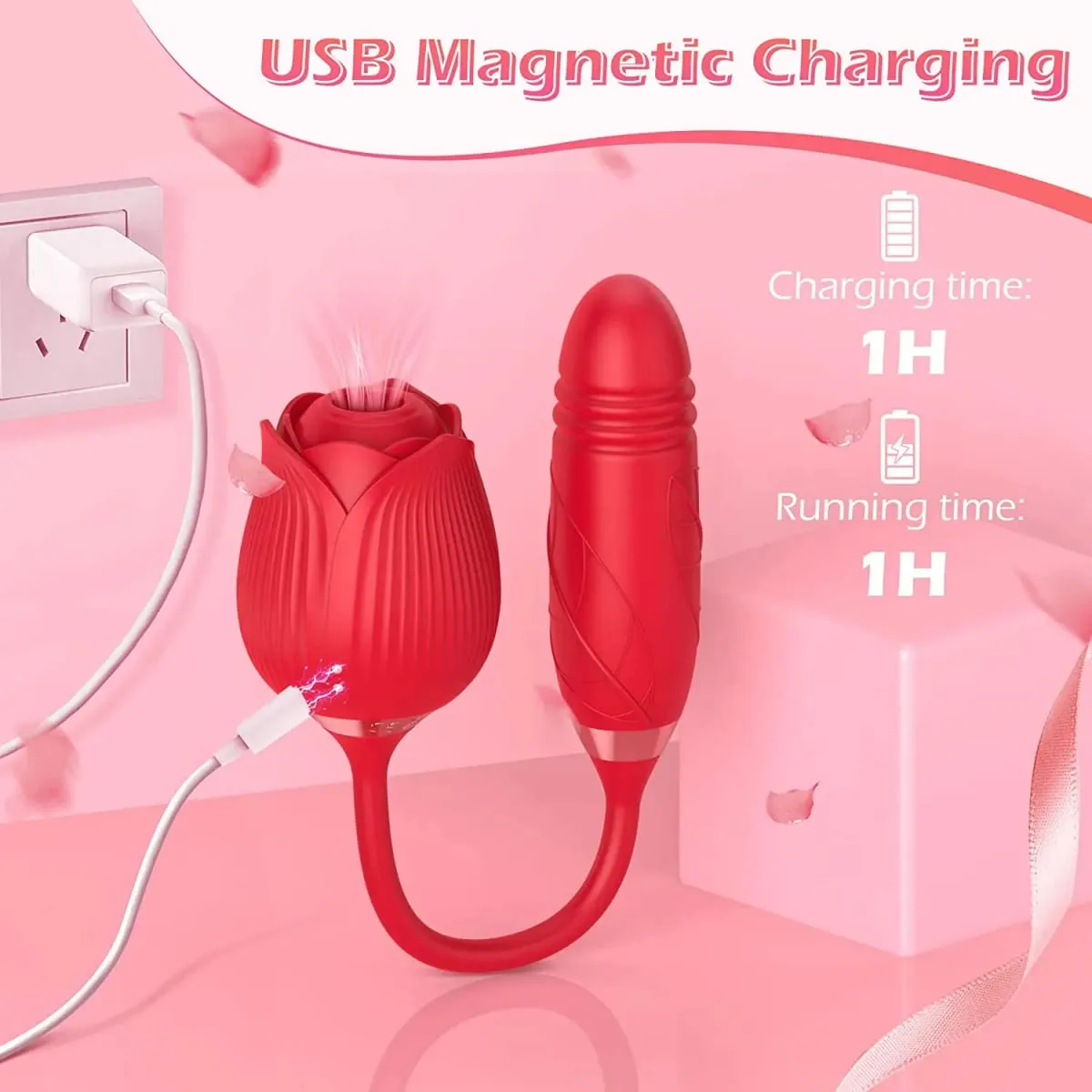 Powerful Rose Sucking Thrusting Vibrator Clitoral Nipple Stimulator G-Spot Massager Rechargeable Sex Toy for Women Couples