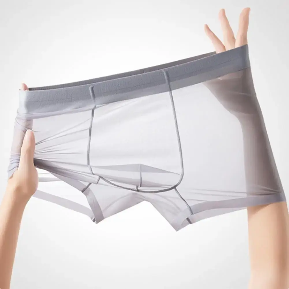 Boxer Transparent léger pour hommes, sous-vêtements élastiques, taille moyenne, convexe en U, short à Perspective fine, culotte sans couture