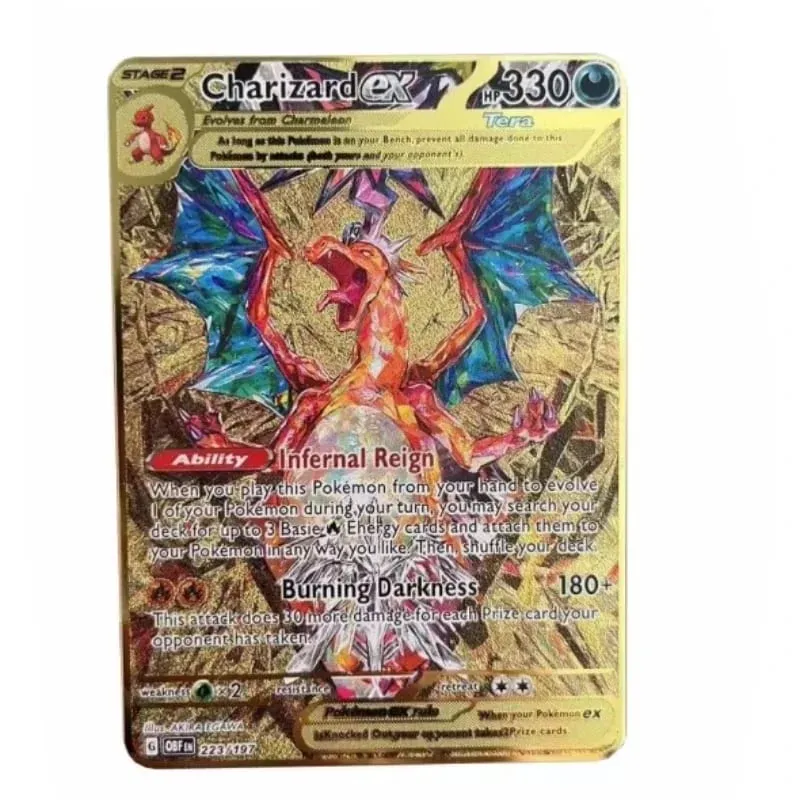 Pokemon Card Vmax Metal Pokémon Letters Pikachu Gx Mewtwo Charizard Vstar Anime Games Toys Golden Iron Playing Cards Kids Gifts — image 1