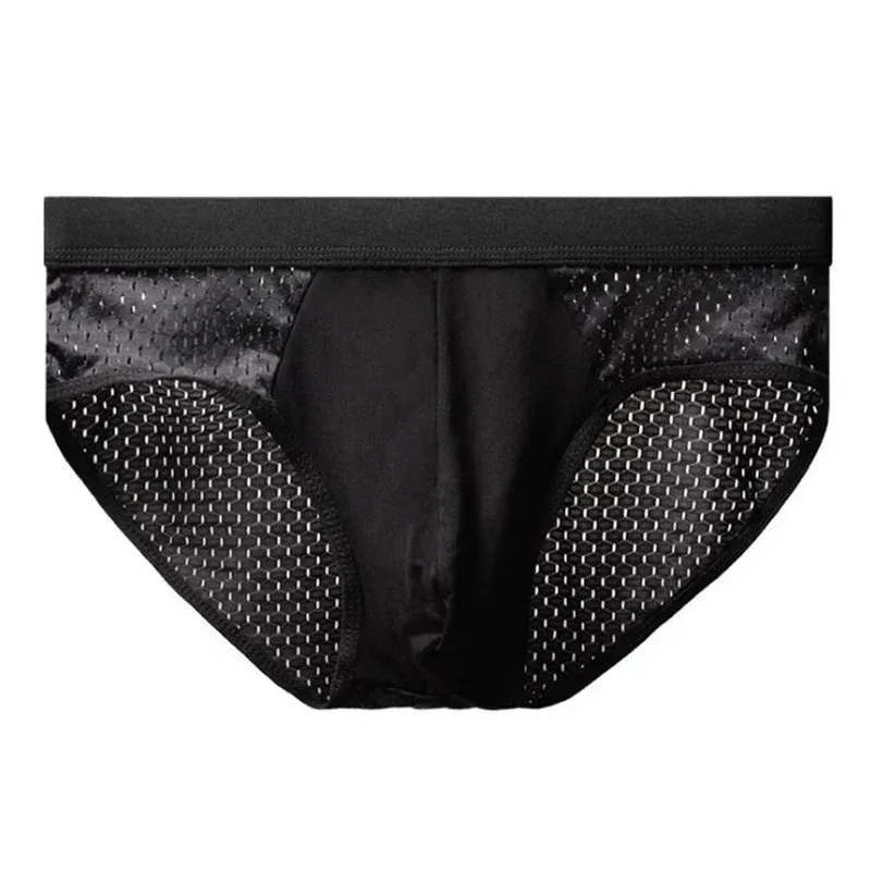 Calzoncillos de seda de hielo para hombre, ropa interior transpirable, fibra de carbono de bambú, ropa interior hueca cómoda antibacteriana, pantalones fríos