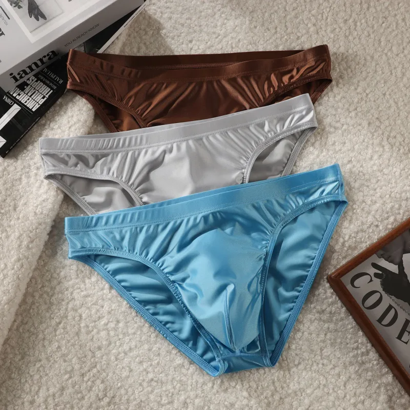 3pcs Men's Ice Silk Briefs Underwear U Pouch Low Waist Ropa Interior Hombre Bikini Mens Slips Cuecas Sissy Panties for Male