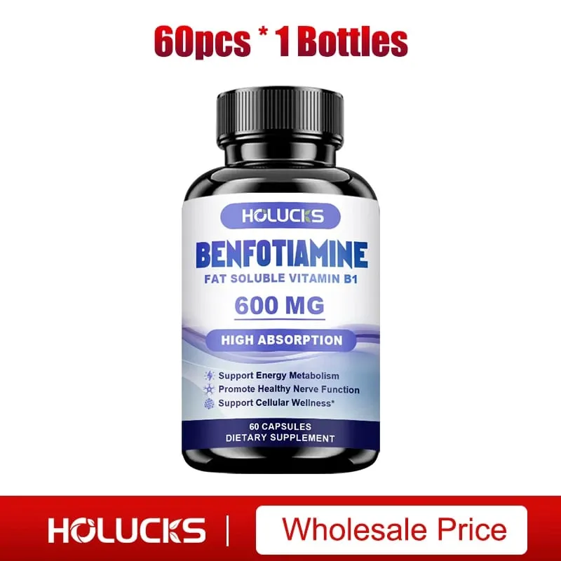 Benfotiamin 600mg | Overlegen Absorption Vitamin B1 til energimetabolisme og nervesundhed | 120 kapsler kosttilskud