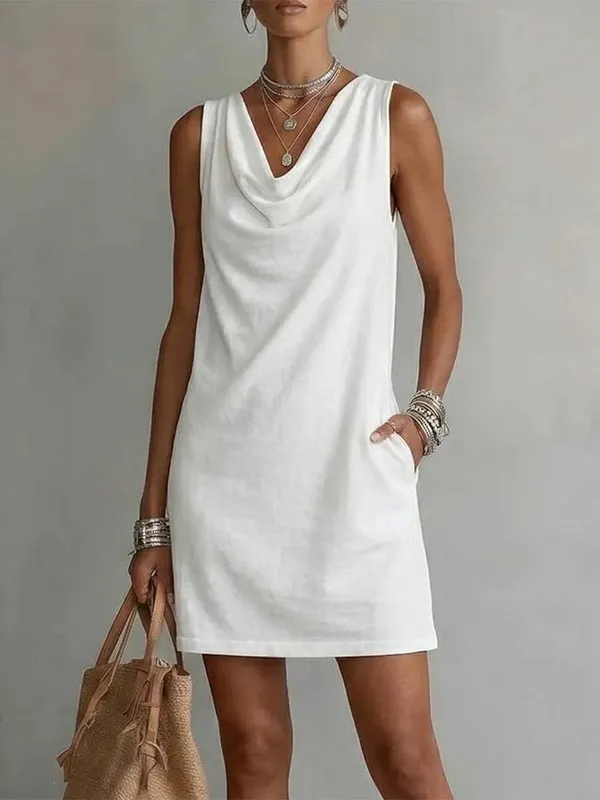 Women Casual Loose V-Neck Sleeveless Pocket Ruffles Dress Spring Summer Vest Tank Midi Dresses — image 2