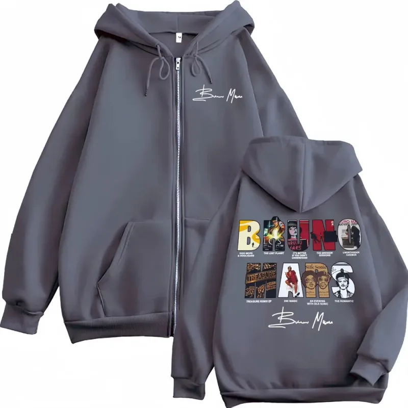 Bruno Mars The Romantic 2026 Album Cover Zip Up Hoodies Men Women Fashion Vintage Jacket Sweatshirt Fleece Cozy Zipper Pullovers