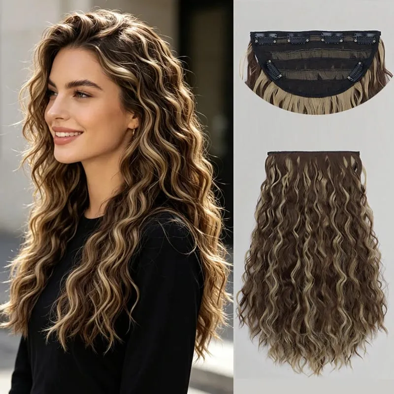 18Inch Synthetic Long Curly Wave Hair Extensions 6 Clip Heat Resistant Silky Hairpiece For Women Daily Party Use