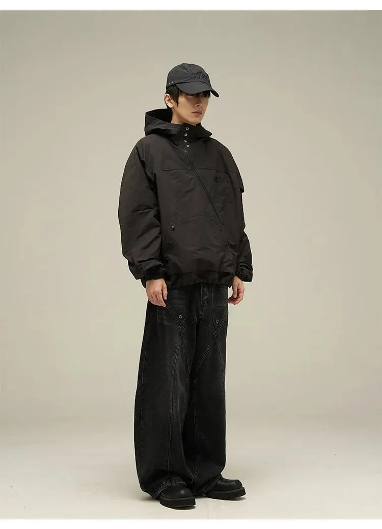 Vintage Black Washed Baggy Jeans Geometric Stitched Seam Wide Leg Denim Pants Y2K High Waist Loose Streetwear Trousers Men Women