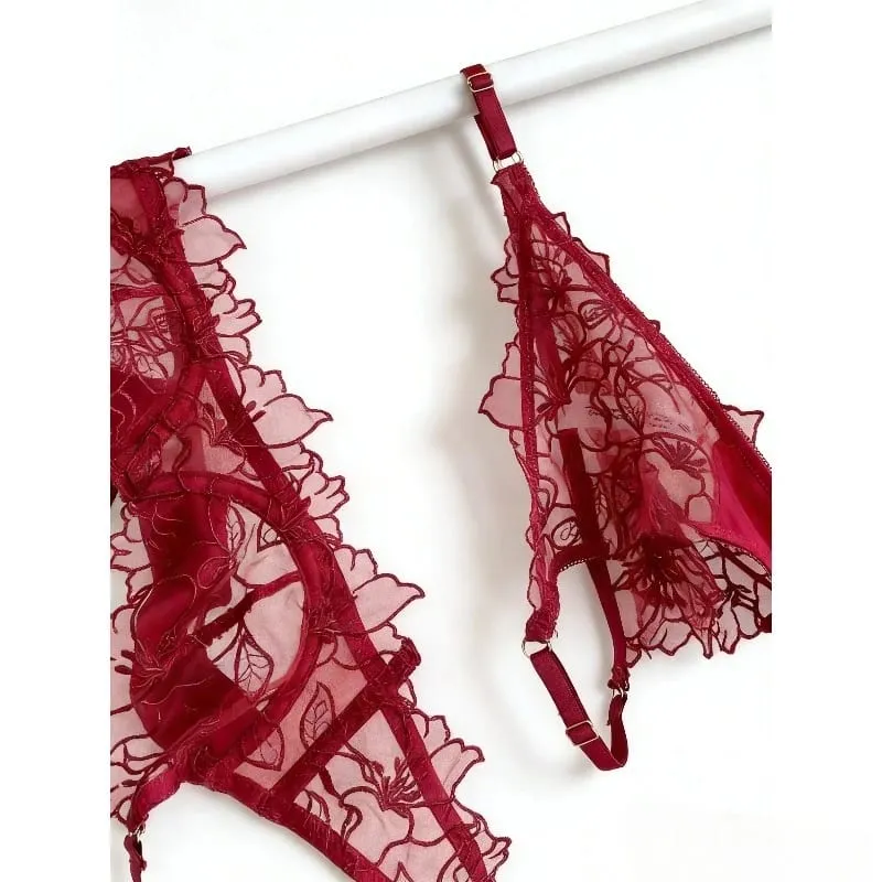 Padded Bra Set Small Bust | Lace Embroidered & Mesh Underwear Set with Soft Underwire Comfortable Demi Cup Sexy Tushy Panty PP