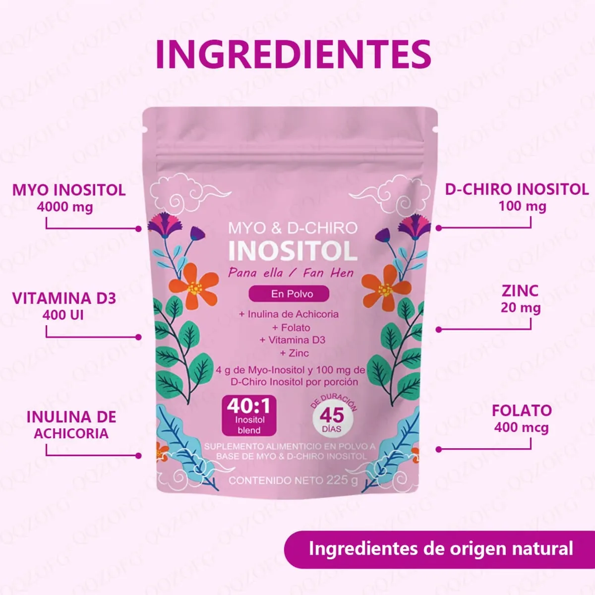 40:1 Mix Myo & D-Chiro Inositol Powder Contain Folate Vitamin D3 and Zinc Supporting Women's Daily Health Dietary Supplement — image 4