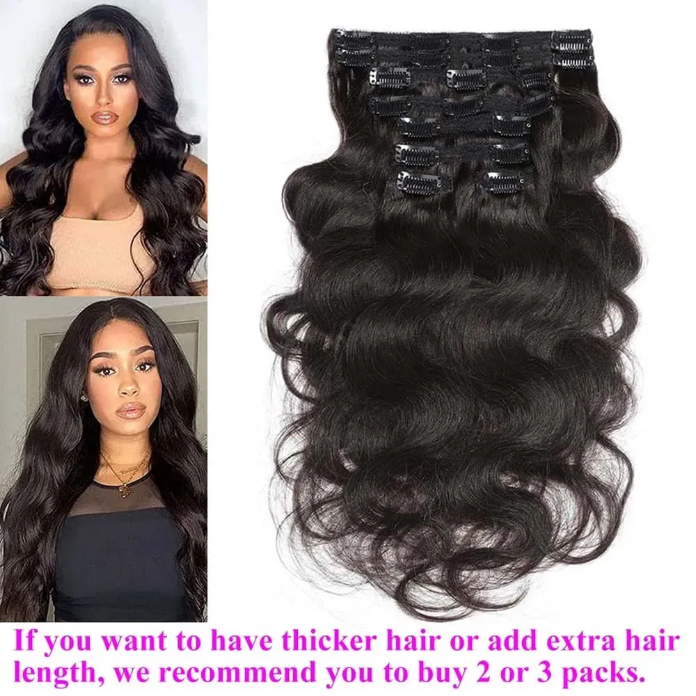 Clip in Body Wave Hair Extensions for Black Women Real Unprocessed Virgin Human Hair Clip in Extensions #1B/#2 Brown Color 120g