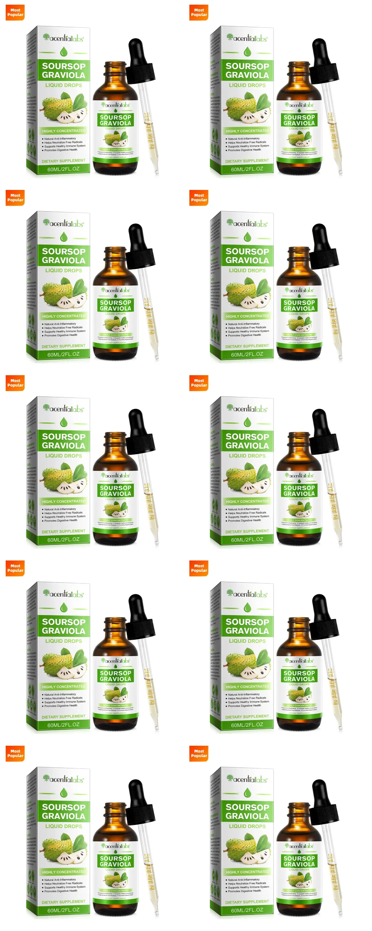 Acentiallabs Hot Sale 60ml Soursop Bitter Liquid Drops Dietary Supplements 100% Pure Organic Soursop Graviola Extract for Adlut — image 13