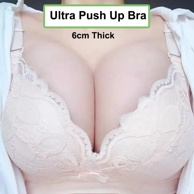 Ultra-Thick Push Up Bra 12cm Thick Cup Lace Gathered Wireless Bra Side Support Full Coverage Lingerie for A/B Cups — image 2