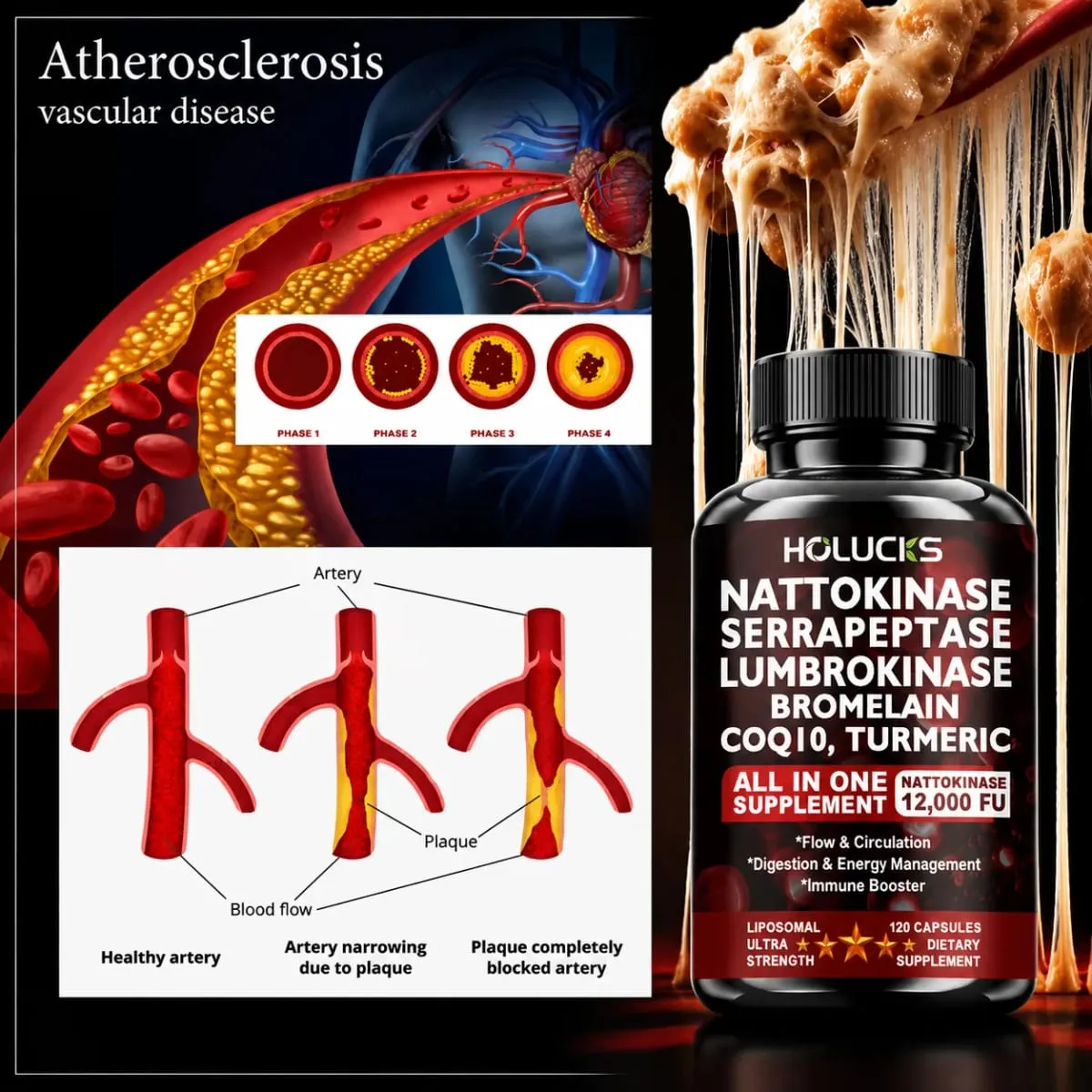 Premium Nattokinase Supplement with Bromelain CoQ10 Turmeric Support Blood Flow Joint Heart Health Antioxidant & Vitality — image 4