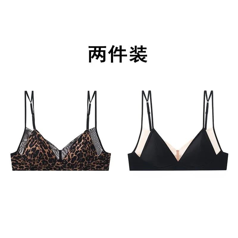 Premium Sexy Leopard Lingerie Kit Wireless Thin French Triangle Cup Comfy Nude Shaping Women Summer Daily Underclothes M-XL Bra