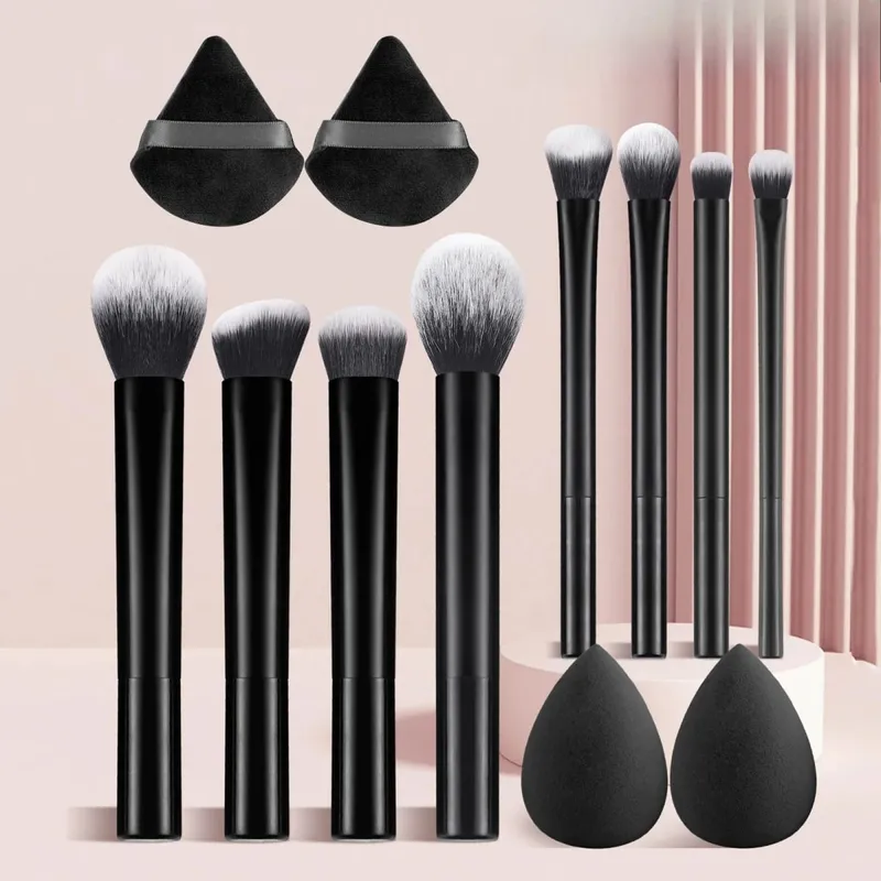 8/12pcs Multifunctional Black Makeup Brush Set With Beauty Egg Soft Bristles for All Skin Types Alcohol-Free Cosmetic Brushes