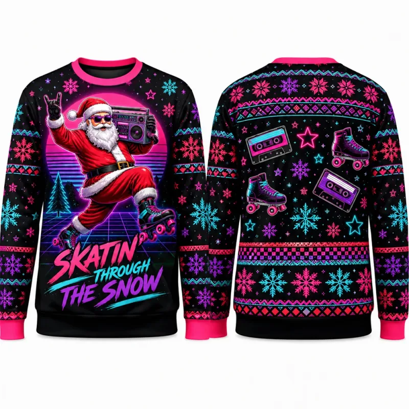 Yeehaw Holidays Santa Reindeer Sweatshirt 3D All Over Print Unisex Crew Neck Long Sleeve Western Ugly Christmas Party Xmas Shirt